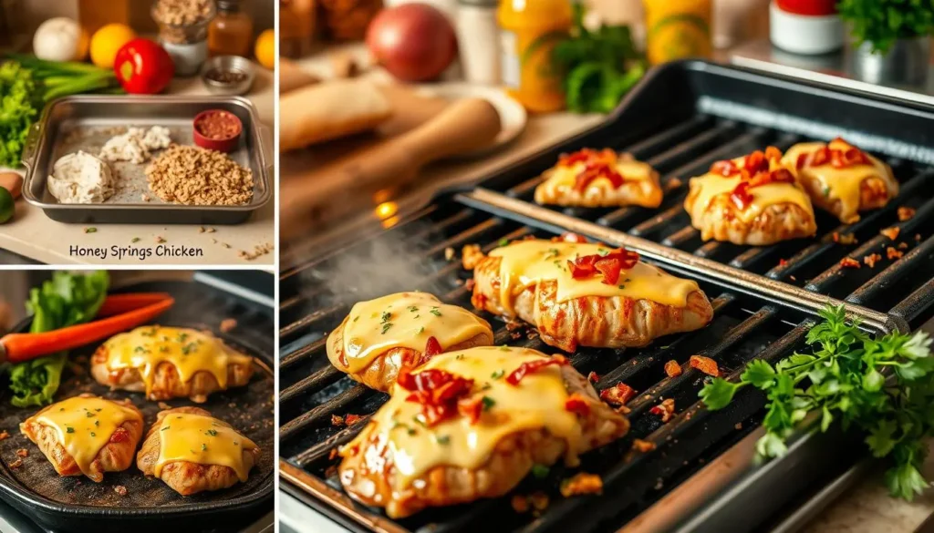 Searing chicken in a skillet for Alice Springs Chicken Recipe, creating a golden-brown crust.