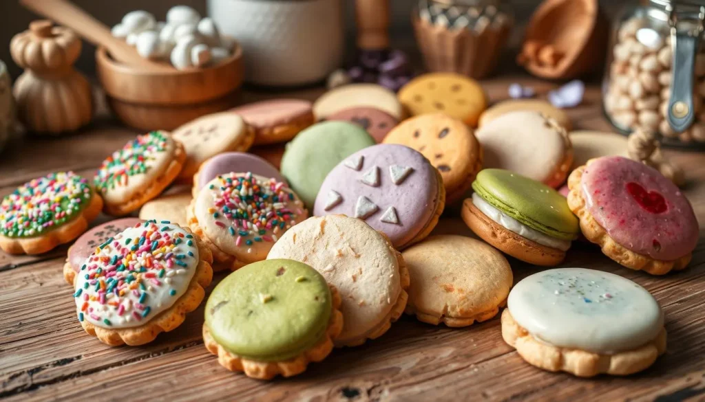 A variety of unique cookie recipes including chocolate chip, lavender shortbread, and peppermint swirl cookies, perfect for any occasion
