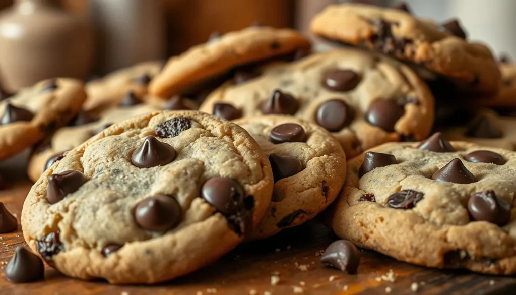Chocolate Chip Cookies Texture Guide A visual guide showing different textures of chocolate chip cookies, from crispy to chewy, with tips for achieving each style
