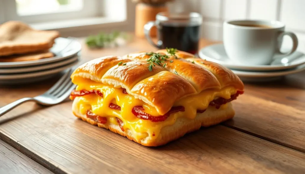 Holiday-themed crescent rolls in festive shapes, placed on a decorated holiday table.