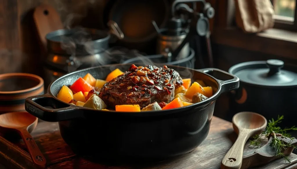Dutch Oven Pot Roast Cooking