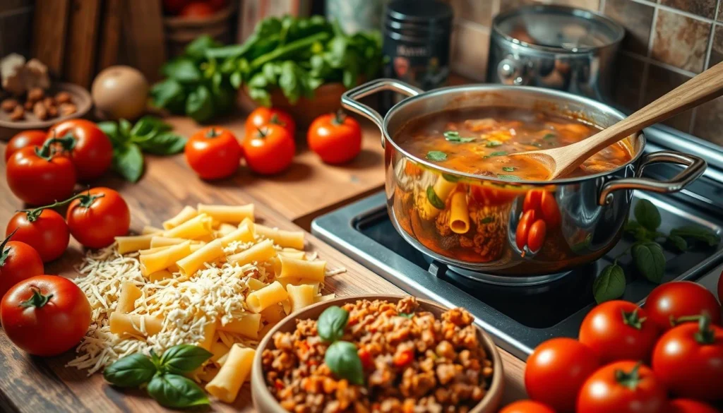 Easy Lasagna Soup Cooking Process A creamy cheese mixture of ricotta, mozzarella, and parmesan in a small bowl, ready to be added to a steaming bowl of lasagna soup.