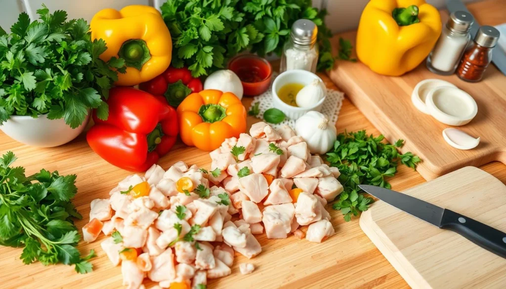 A plate of creamy chicken pasta garnished with parsley, served as a quick and easy dinner.