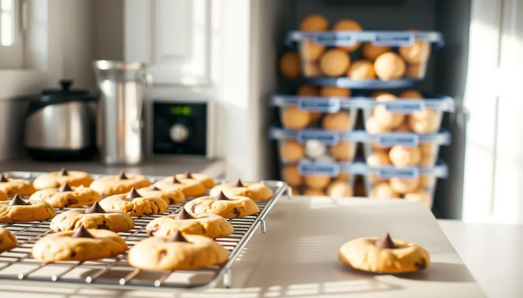 Freezing Nestle Chocolate Chip Cookies Cookie dough balls arranged on a baking tray, ready for freezing