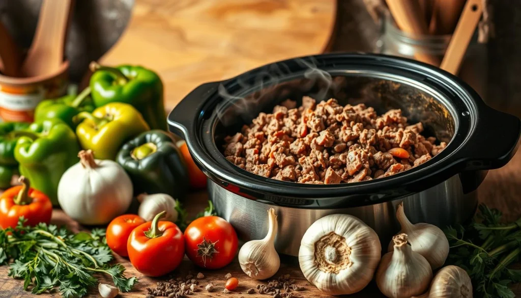 Slow Cooker Ground Beef Meal Preparation Savory Italian meatballs in marinara sauce, a classic chop meat recipe slow-cooked to perfection.