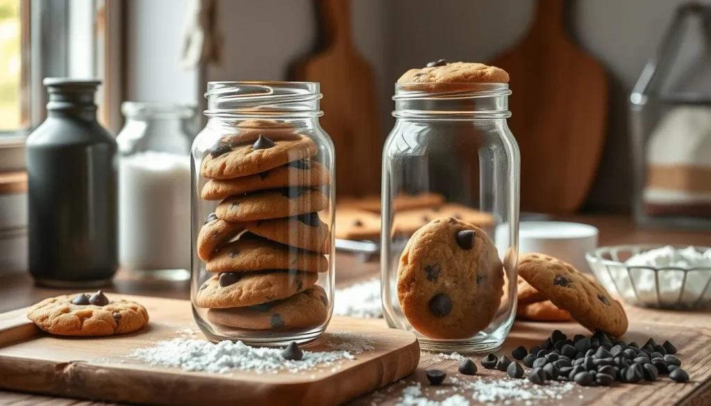 Storing Homemade Chocolate Chip Cookies Nestle chocolate chip cookies stored in an airtight container with parchment paper