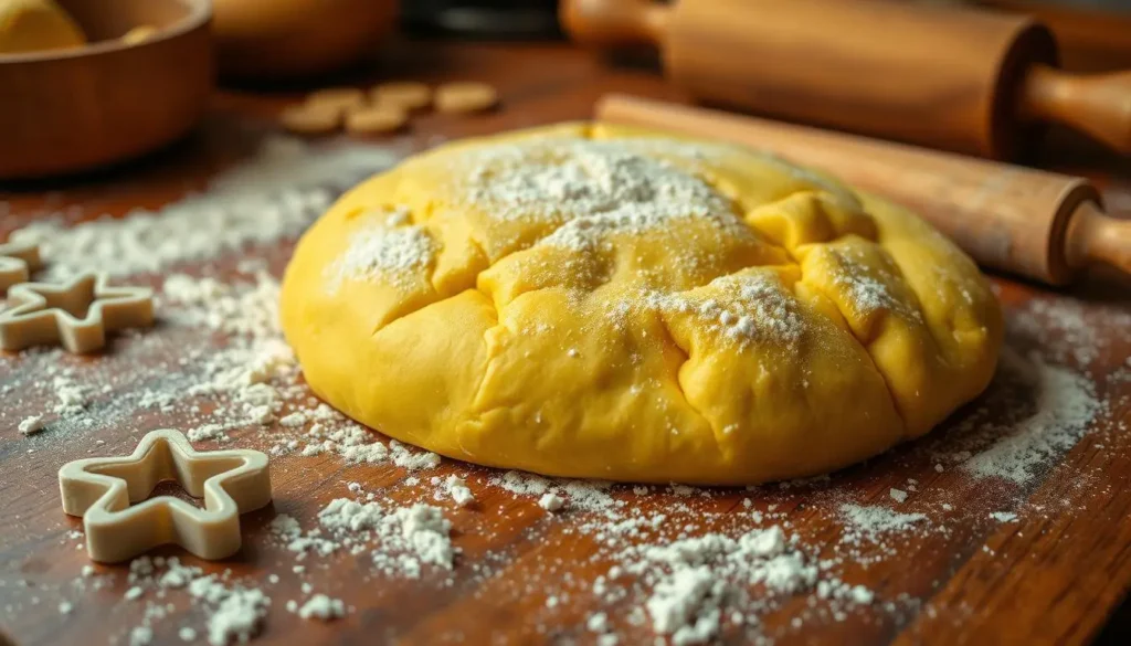 Yellow Jamaican Patty Dough Preparation A tray of golden-brown Jamaican beef patties fresh out of the oven, with steam rising, showing their crisp, flaky texture.
