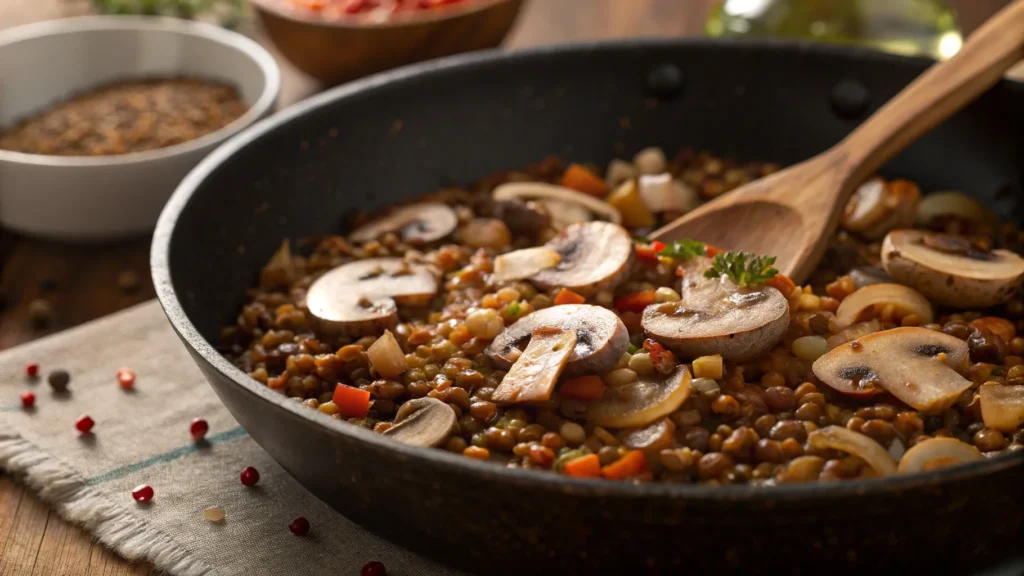 Ground beef chili substitute vegetarian options like lentils, beans, and mushrooms