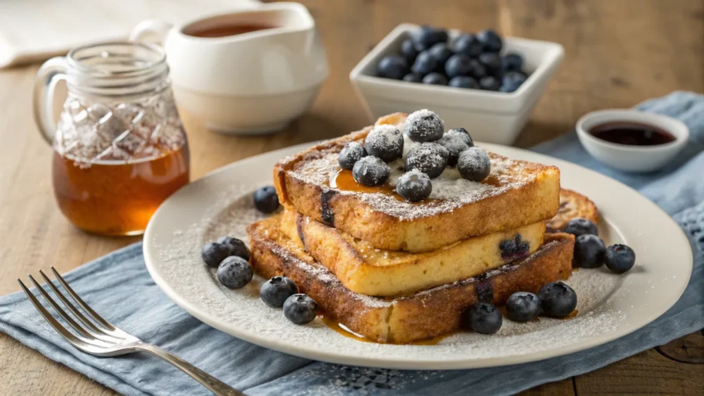 Blueberry-stuffed French toast dusted with powdered sugar.