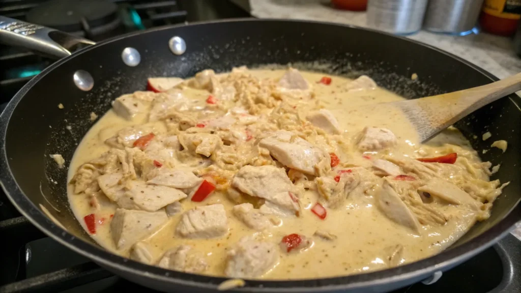 Preparing the creamy sauce for Chicken Tetrazzini Recipe