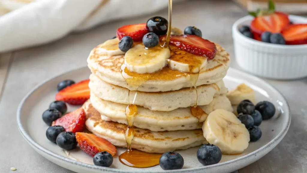 Vegan banana pancakes for breakfast without eggs.