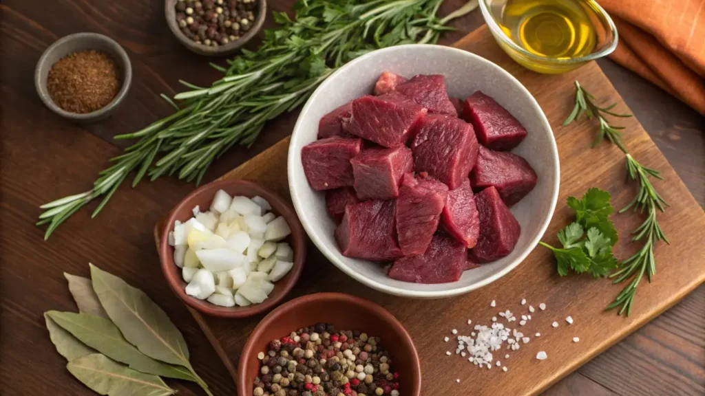 Ingredients for making venison burgers.