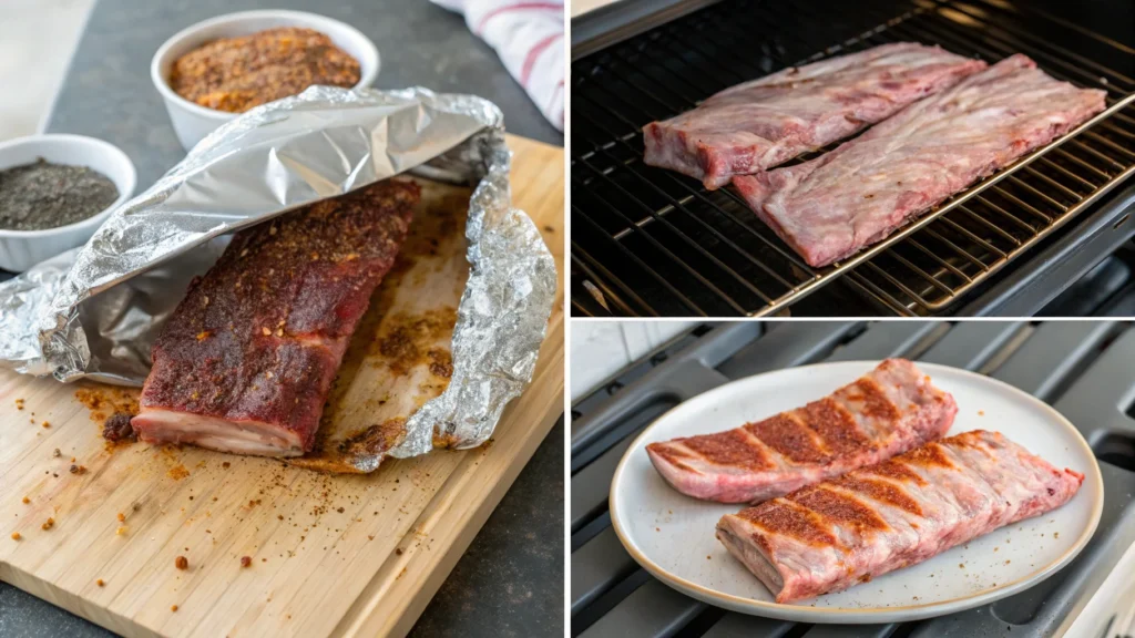 Close-up of hands seasoning the ribs with the dry rub