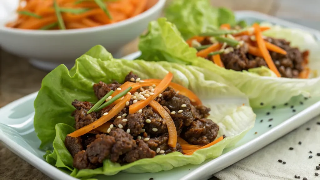 Ground beef bulgogi lettuce wraps
