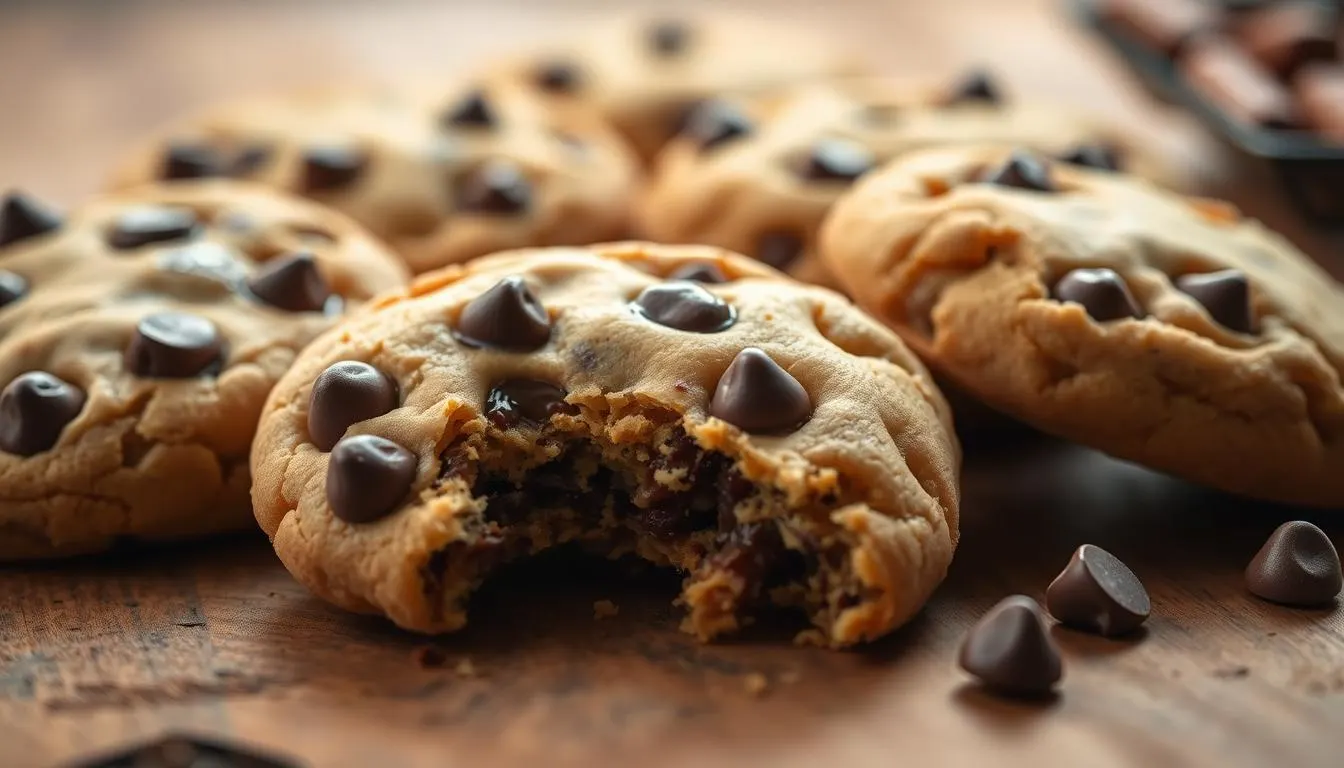 Nestle chocolate chip cookies on a white plate, freshly baked with gooey chocolate chips