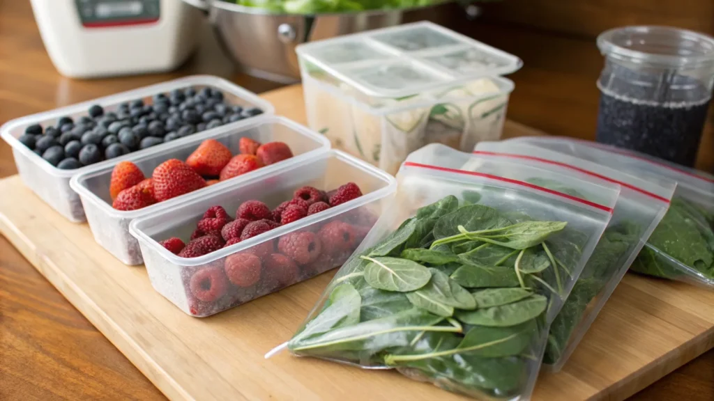 Smoothie freezer packs with pre-portioned diabetic-friendly ingredients