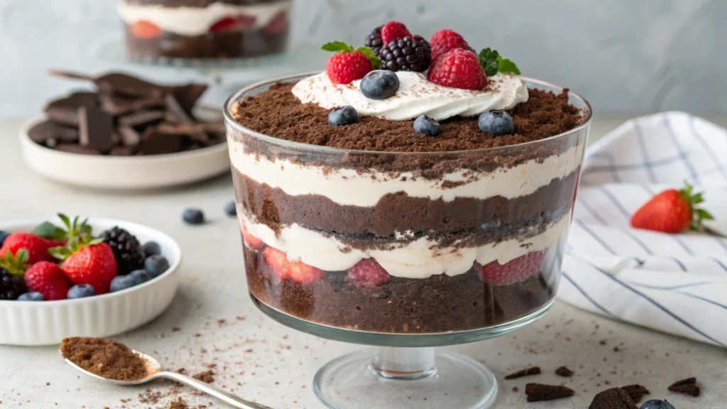 Perfectly Layered Chocolate Trifle in a Glass Bowl