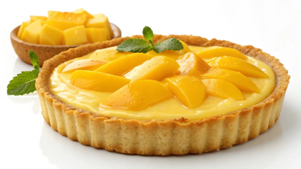 Mango tart with creamy filling and fresh mango topping