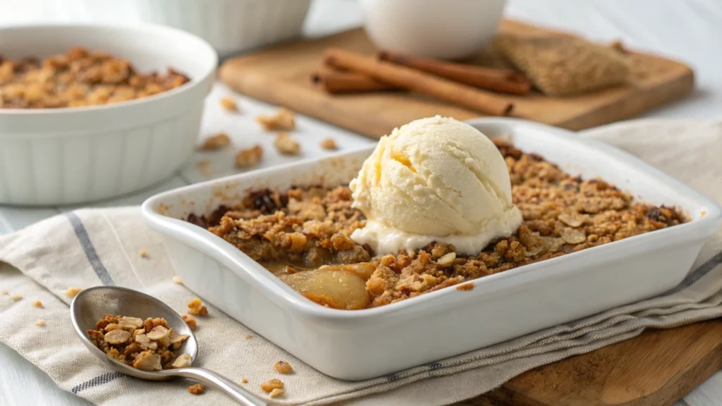 Pear Dessert Recipes with crunchy oat topping and ice cream