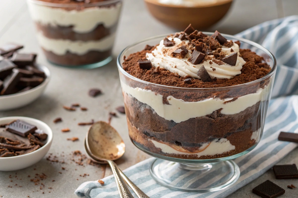Classic Chocolate Trifle Dessert in a Glass Dish