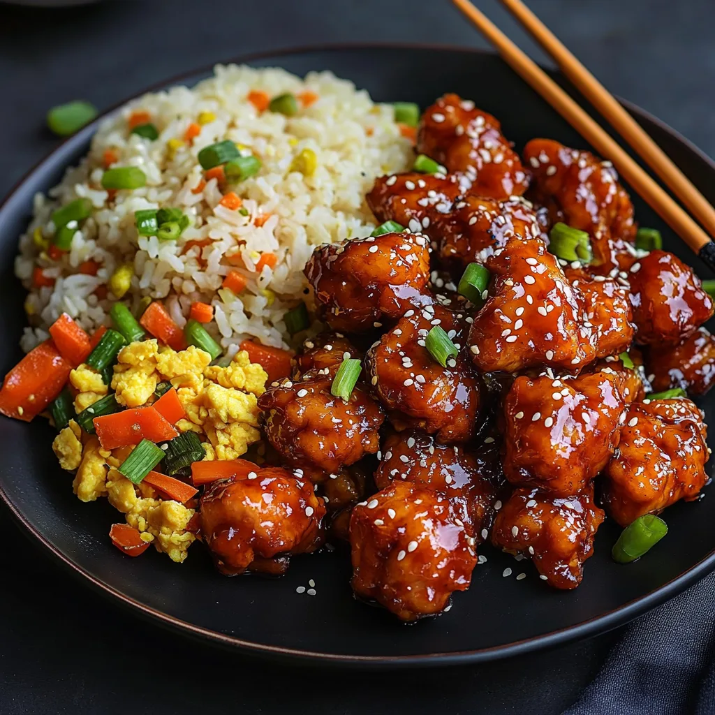 Honey chilli chicken served with egg fried rice