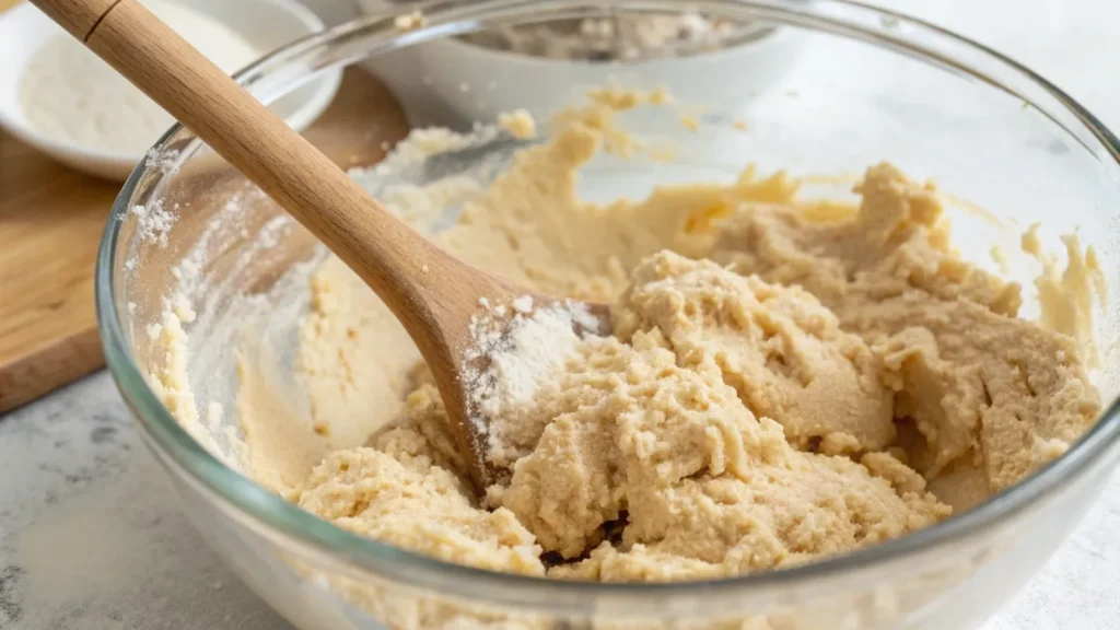 Mixing butter, sugar, and flour for sugar cookie dough.