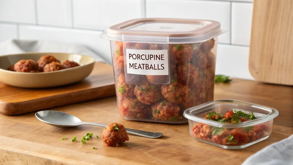 Storing leftover porcupine meatballs in a glass container
