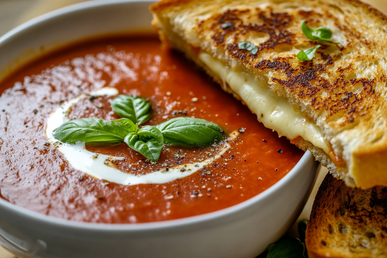 oasted tomato soup with a crispy cheese toastie.